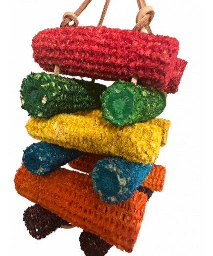 Parrot-Supplies Corn Cube Fun Stacker With Leather Parrot Toy Parrot-Supplies Corn Cube Fun Stacker With Leather Parrot Toy